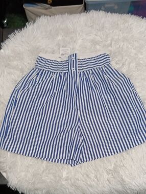 Striped Blue and White Paperbag Waist Women’s Shorts